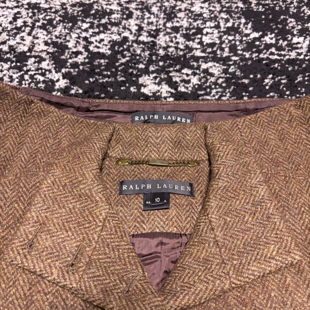 Vintage Ralph Lauren Black Label Brown Herringbone Wool Cashmere Skirt Suit Set
